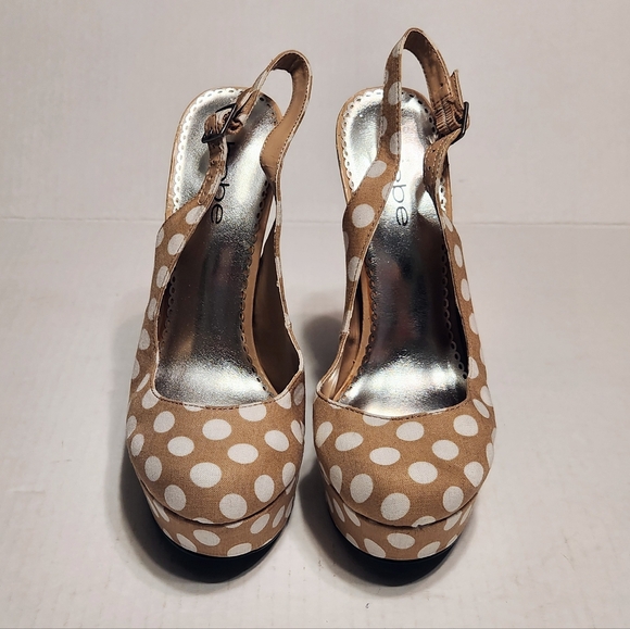 Bebe Kenley Polka Dot Platform Slingback Stiletto Heel Pump Beige/White 7.5 M - Picture 4 of 10